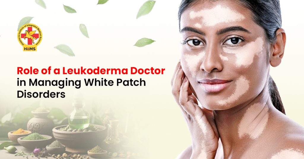 Leukoderma doctor examining white patches on patient’s skin