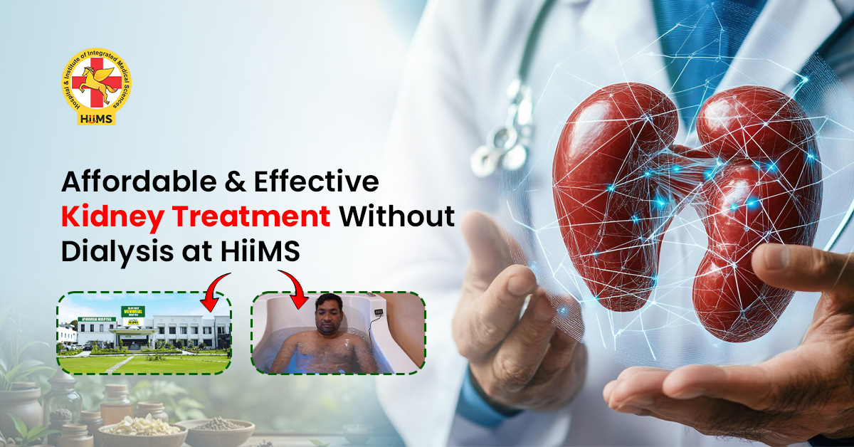 Natural kidney treatment concept without dialysis showing healthy kidneys illustration.