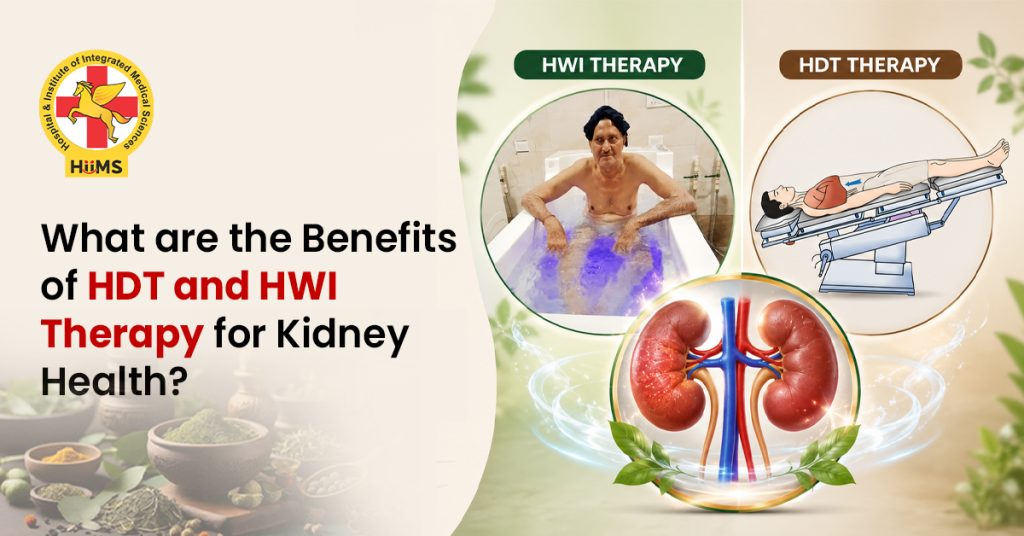 HDT and HWI therapy for kidney health showing hot water immersion and head-down tilt therapy to support blood circulation, natural detoxification, and kidney function