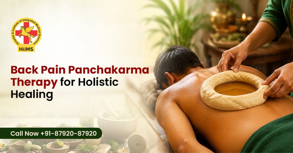 Back Pain Panchakarma Therapy with Kati Vasti Ayurvedic Treatment at Jeena Sikho HiiMS for Natural Back Pain Relief and Spine Care.