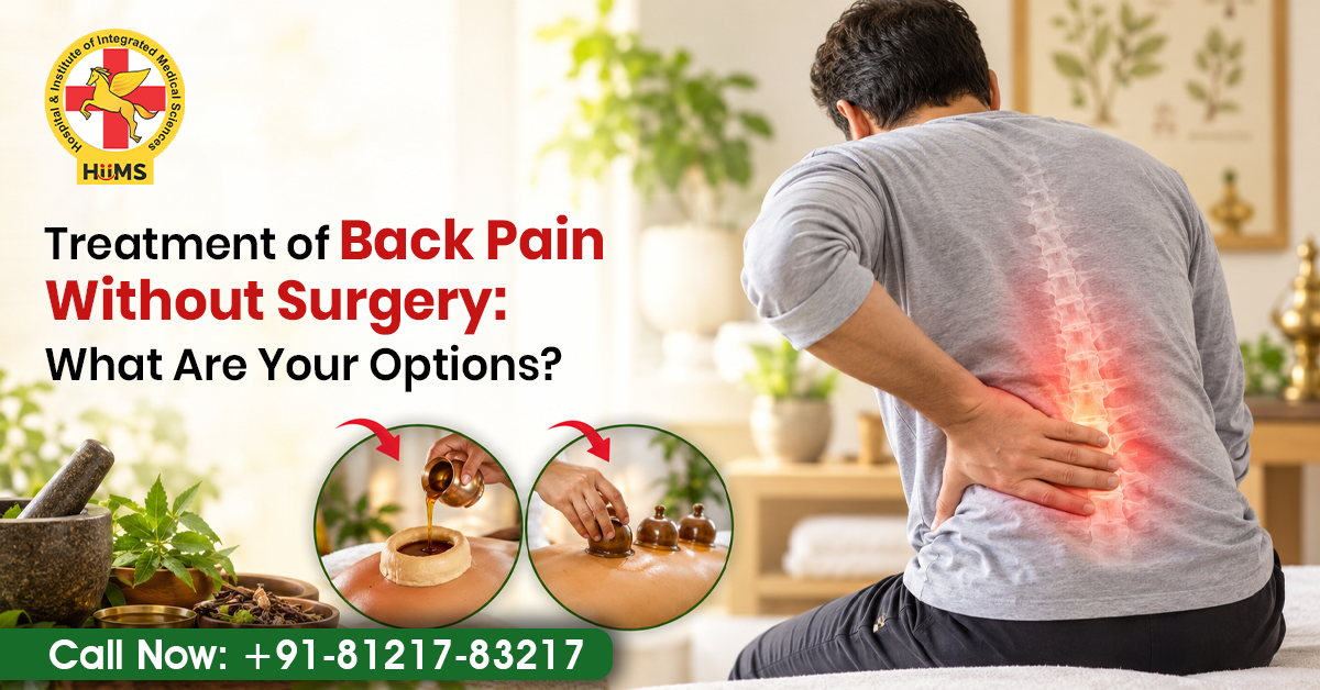 Treatment of back pain without surgery with Ayurvedic therapies and exercises