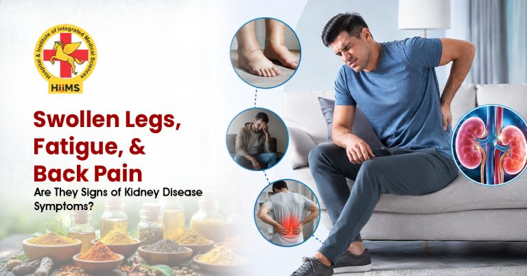 Kidney disease symptoms including swollen legs, fatigue, and back pain